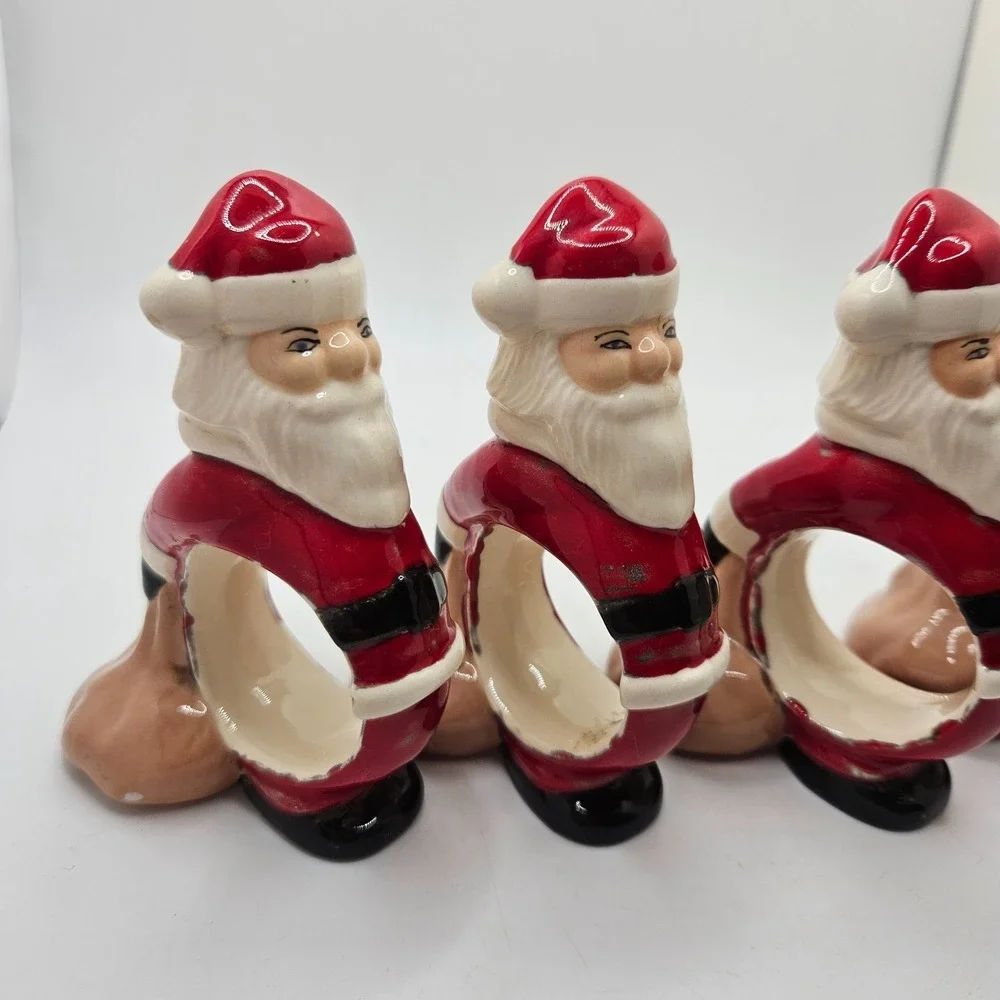Vintage Santa Claus Ceramic Napkin Rings Set of 5 Christmas Holiday‎ Table Decor